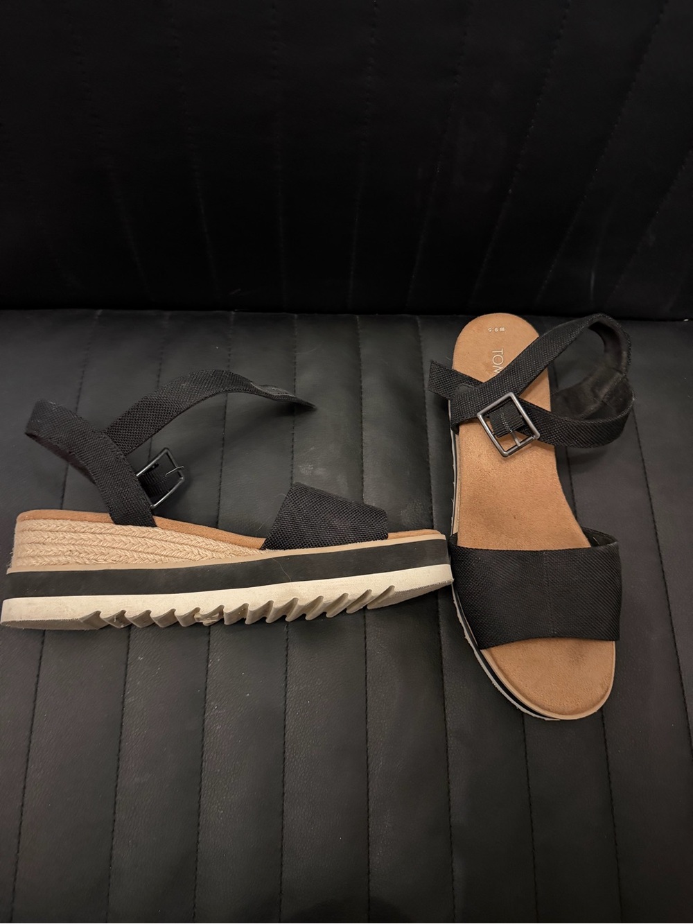 Toms Black Platform Sandals with Buckle Strap